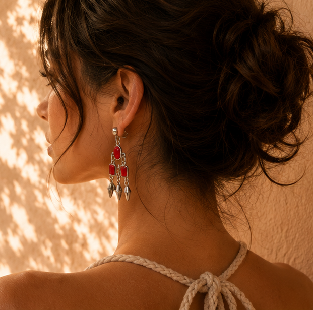 Bold Red Statement Earrings | Vintage Inspired Dangle Jewelry | Lightweight Fashion Earrings | Retro Glam Accessories - Image 4
