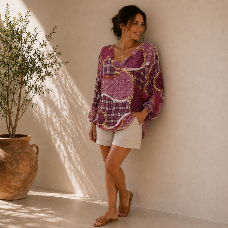Italian Boho Blouse | Lightweight Sheer Tunic Top | Made in Italy Women’s Shirt | Relaxed Fit Boutique Fashion | Effortless Everyday Style