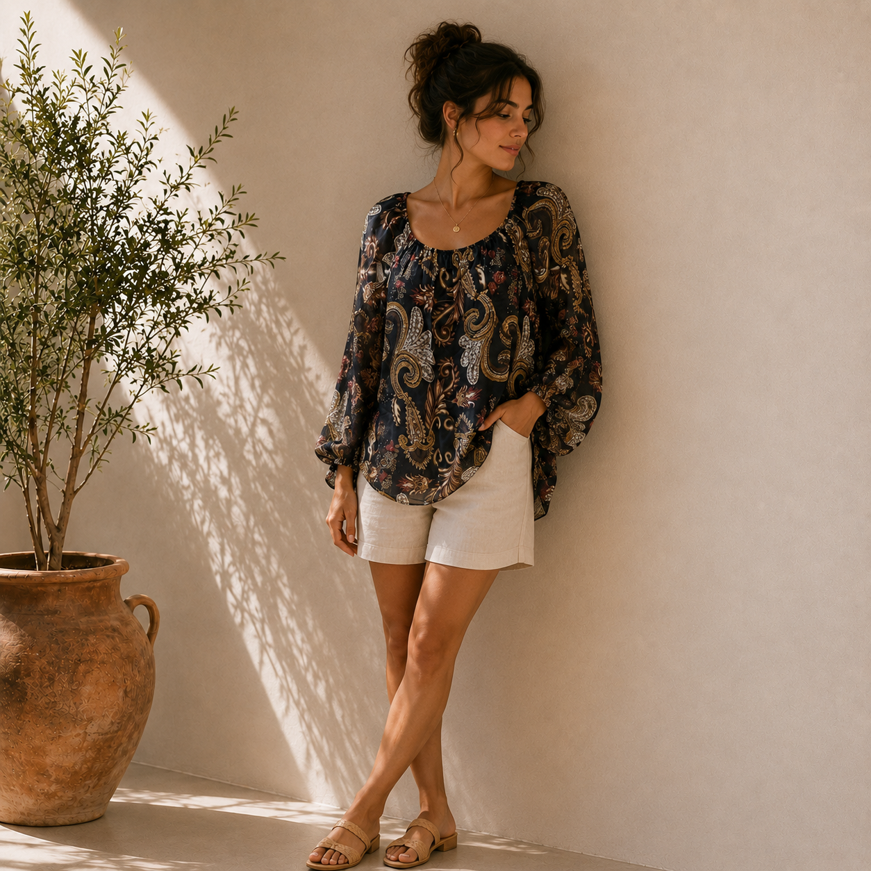 Italian Boho Blouse | Lightweight Sheer Tunic Top | Made in Italy Women’s Shirt | Relaxed Fit Boutique Fashion | Effortless Everyday Style - Image 3