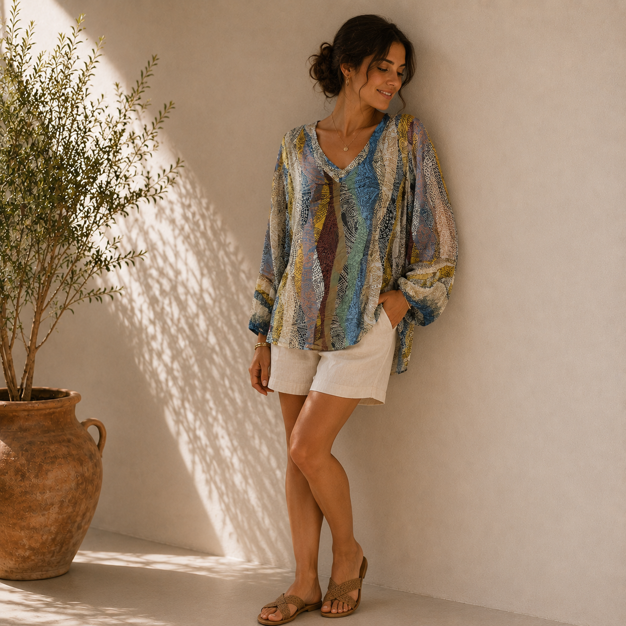 Italian Boho Blouse | Lightweight Sheer Tunic Top | Made in Italy Women’s Shirt | Relaxed Fit Boutique Fashion | Effortless Everyday Style - Image 9