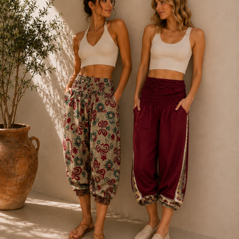 Boho Harem Yoga Pants for Women | Hippie Festival Lounge Pants | Soft Relaxed Fit | Casual Bohemian Travel Pants | S-M