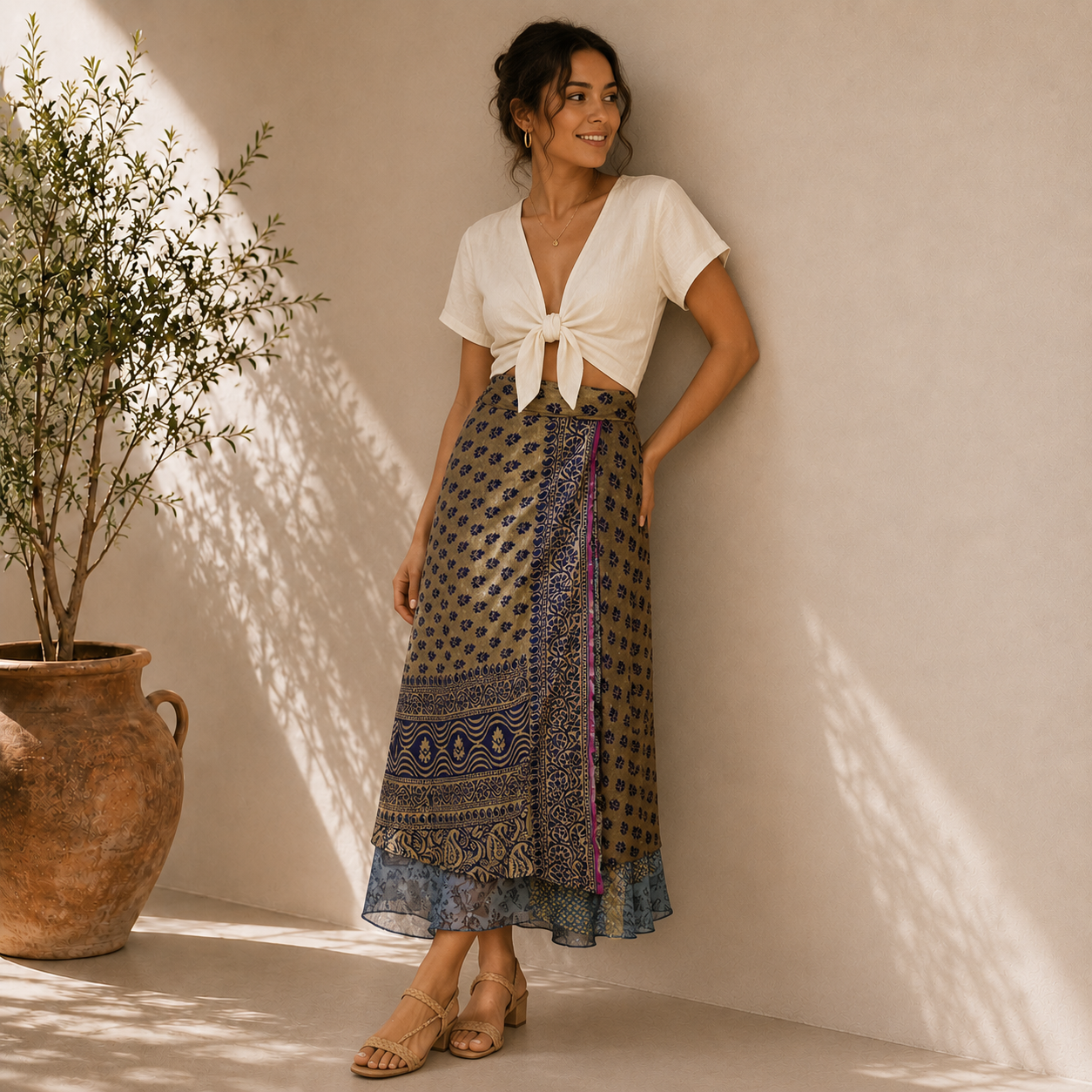 Assorted Silk Wrap Skirt Double Layer skirt - Image 11