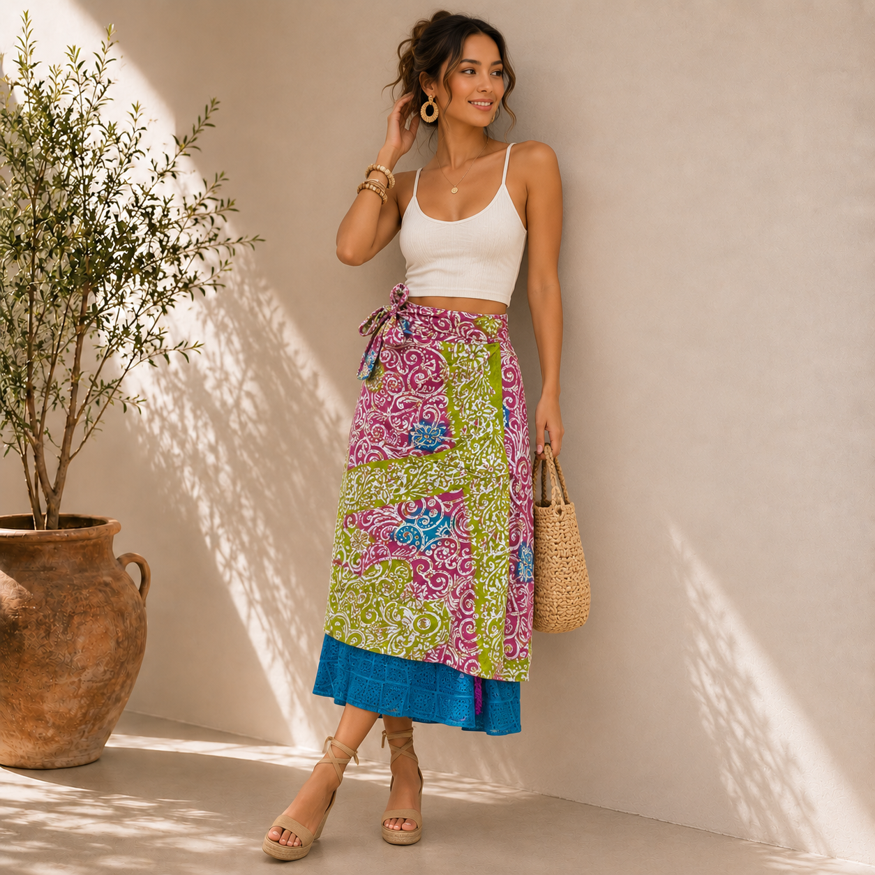 Assorted Silk Wrap Skirt Double Layer skirt