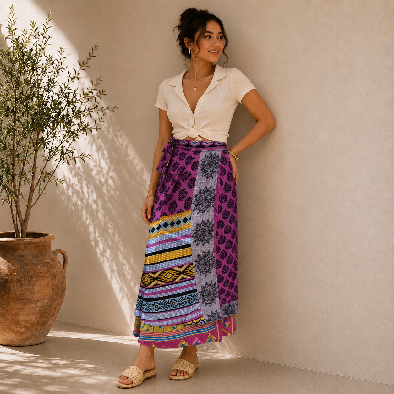 Assorted Silk Wrap Skirt Double Layer skirt - Image 8